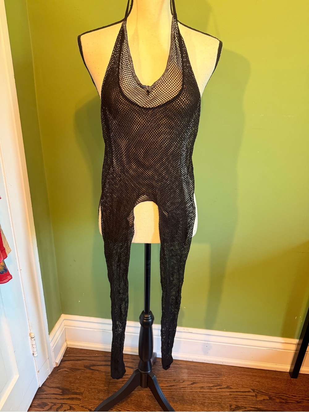 Gothic Black Sexy Fishnet Halter body suit